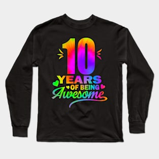 10th Birdthay Gift Idea Tie-Dye For kids Long Sleeve T-Shirt